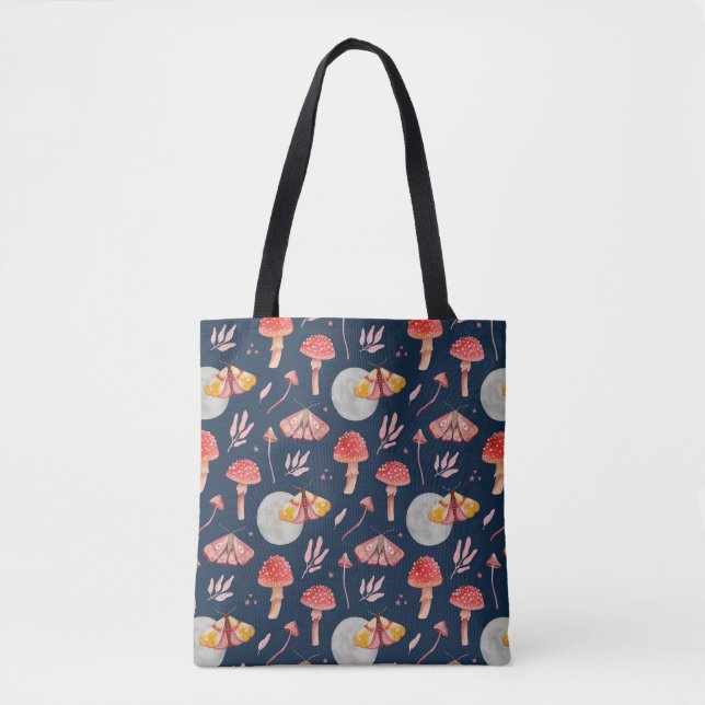 Magic moth and mushroom pattern. Woodland night Tote Bag (Front)