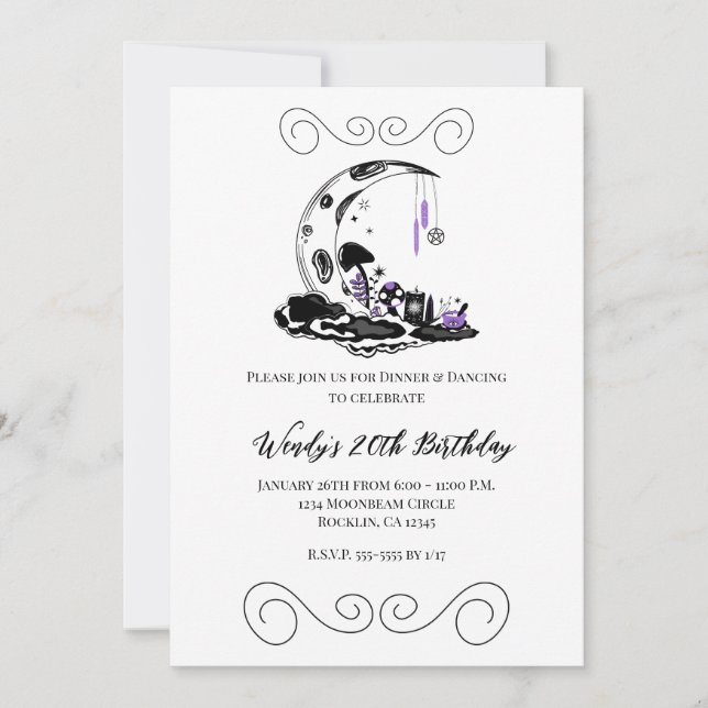 Magic Mushroom Crystal Moon Garden Birthday  Invitation (Front)