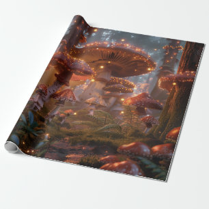 Magic Mushroom Fairy Forest Digital Art Wrapping Paper