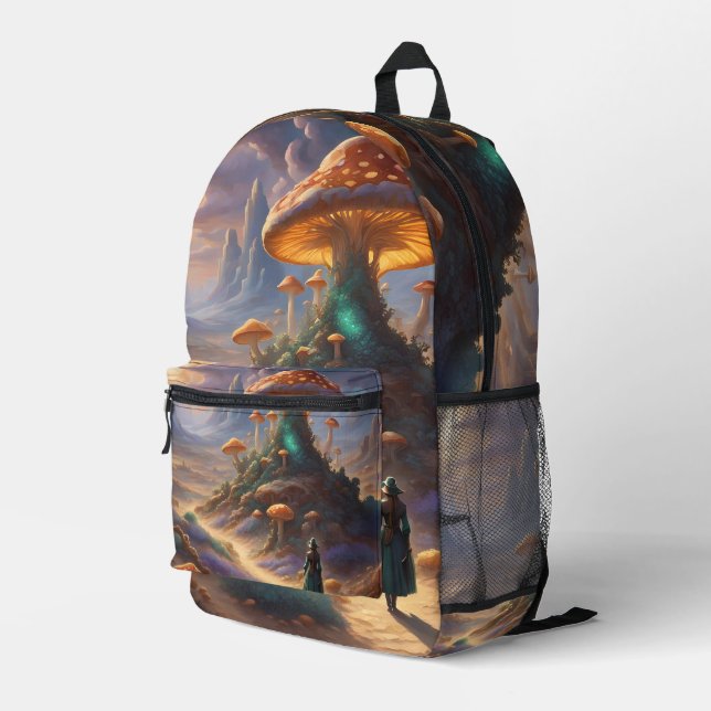 Magic Mushroom Planet  Printed Backpack (Back Corner Right)