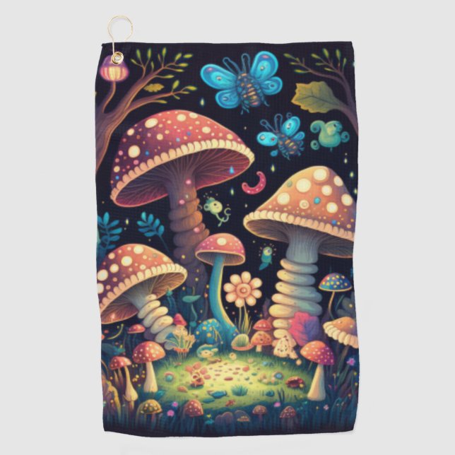 Magic mushrooms butterflies      golf towel (Front)