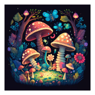 Magic mushrooms butterflies photo print