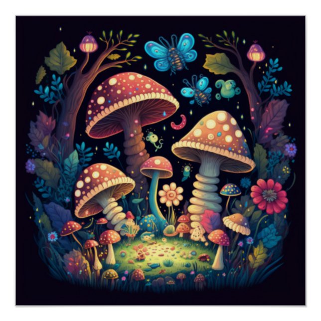Magic mushrooms butterflies      poster (Front)