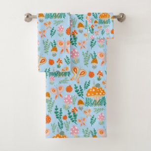 Magic Mushrooms Cute Butterflies Snails Ladybugs Bath Towel Set
