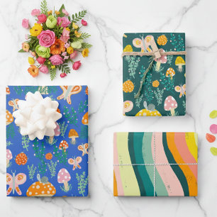 Magic Mushrooms Cute Butterflies Snails Ladybugs Wrapping Paper Sheet