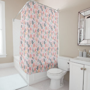 Magic Mushrooms Forest Pattern Pink Green Shower Curtain