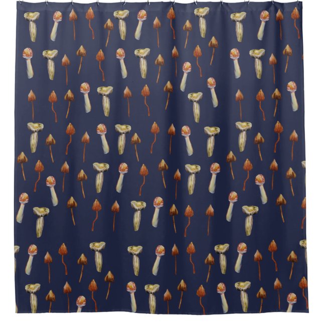 Magic Mushrooms Species Watercolor Art Shower Curtain (Front)