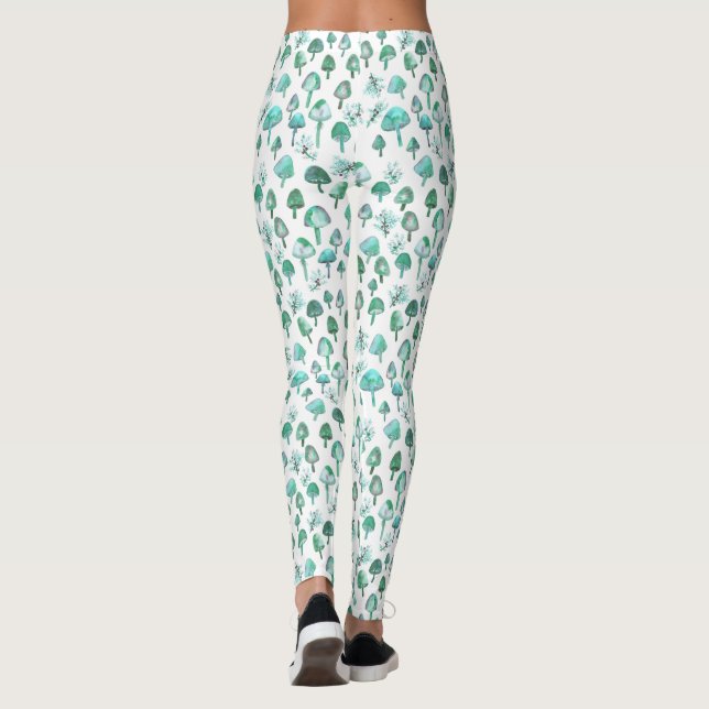 Magic Mushrooms Watercolor Forest Pattern Leggings (Back)