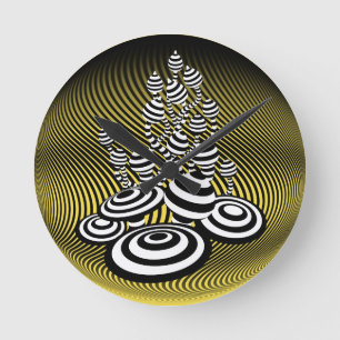 Magic Mushrooms yellow optical design Wall Clock. Round Clock