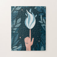 Magic night blue navy flame. Fire light spirit 