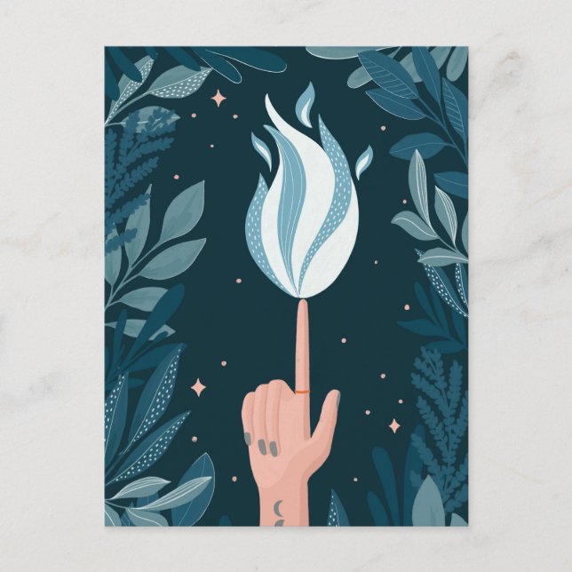 Magic night blue navy flame. Fire light spirit Postcard (Front)