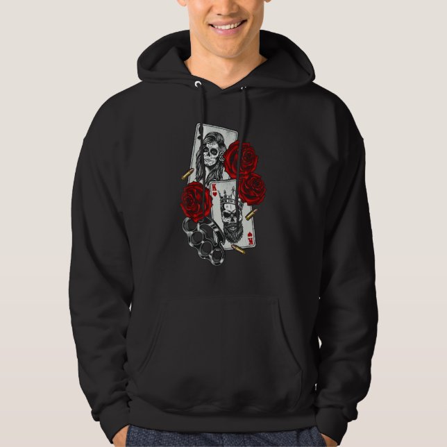 Magic Occult Skull Queen Spades King Hearts Rose Hoodie (Front)