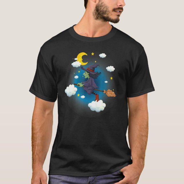 Magic Occult Witch Flying Broomstick T-Shirt (Front)