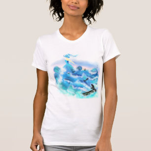 Magic Ocean Woman - Blue Abstract Fantasy Drawing  T-Shirt