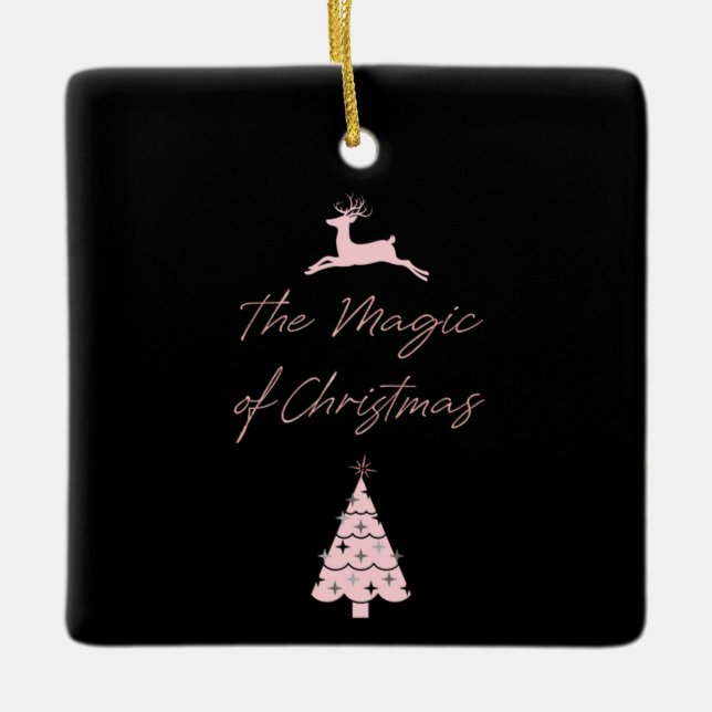 Magic of Christmas Reindeer and Tree Ceramic Ornament (Front)