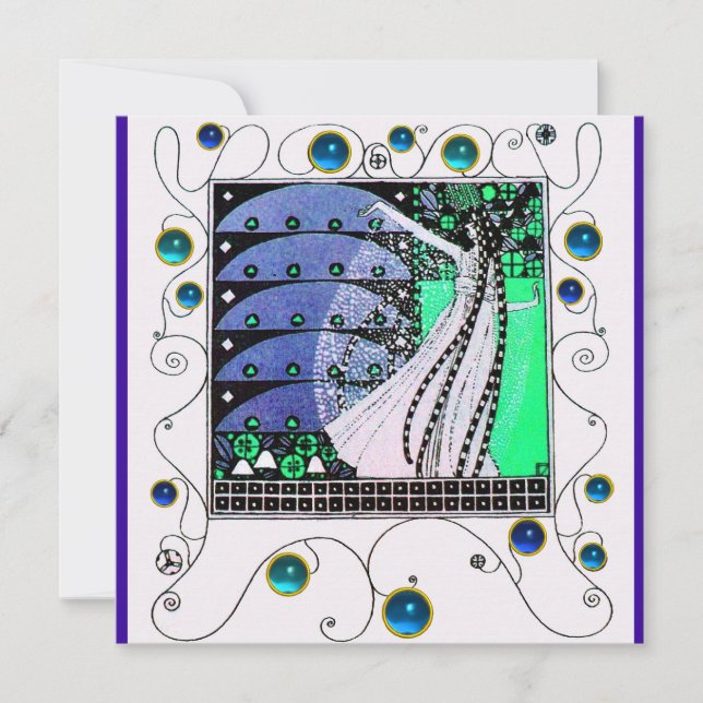 MAGIC OF THE SPRING bright aqua blue teal black Invitation (Front)