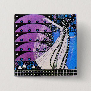 MAGIC OF THE SPRING bright blue black white purple 15 Cm Square Badge