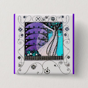 MAGIC OF THE SPRING bright blue black white purple 15 Cm Square Badge