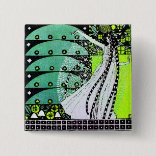 MAGIC OF THE SPRING bright green black  yellow 15 Cm Square Badge