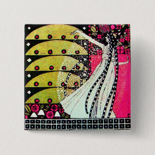 MAGIC OF THE SPRING bright pink black white yellow 15 Cm Square Badge