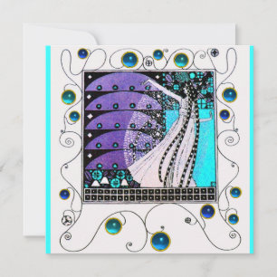 MAGIC OF THE  SPRING,bright purple black aqua blue Invitation