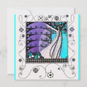 MAGIC OF THE  SPRING,bright purple black aqua blue Invitation