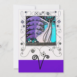 MAGIC OF THE  SPRING,bright purple black aqua blue Invitation