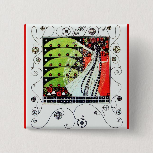 MAGIC OF THE SPRING bright red black white green 15 Cm Square Badge (Front)