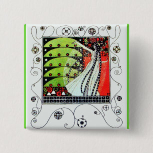 MAGIC OF THE SPRING bright red black white green 15 Cm Square Badge