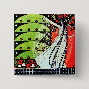 MAGIC OF THE SPRING bright red black white green 15 Cm Square Badge