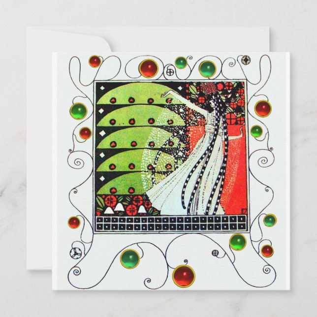 MAGIC OF THE SPRING bright red black white green Invitation (Front)
