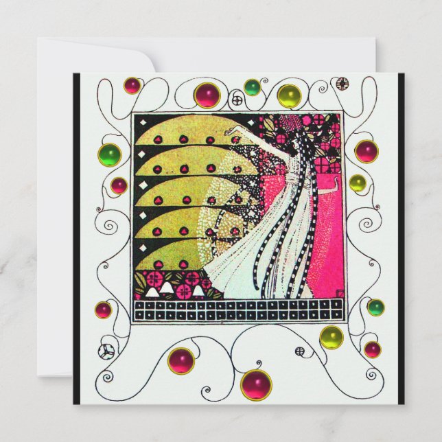 MAGIC OF THE SPRING, Fuchsia,Green Yellow,Black Invitation (Front)