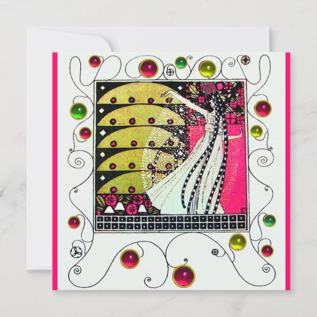 MAGIC OF THE SPRING, Fuchsia,Green Yellow,Black Invitation (Front)