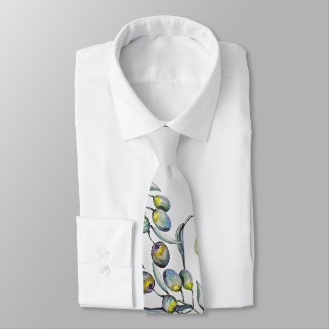 Magic Olive Watercolor Hand-painted Tie (Tied)