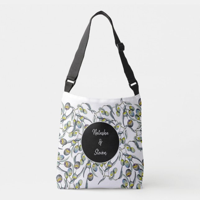 Magic Olives Watercolor Hand-painted Crossbody Bag (Front)