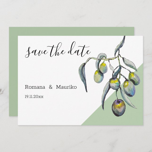 Magic Olives Watercolor Hand-painted Save The Date (Front/Back)
