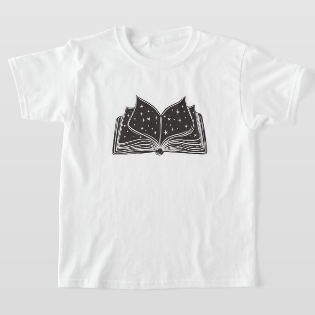 Magic Open Spellbook – Stars and Wizardry T-Shirt (Laydown)