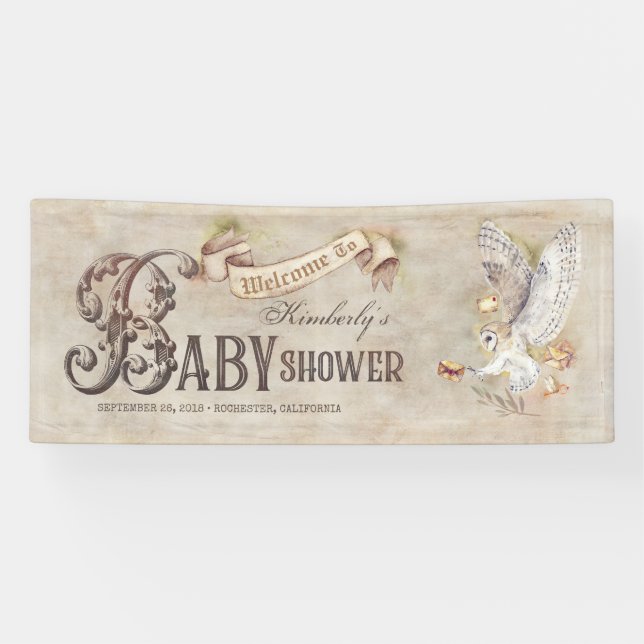 Magic Owl Baby Shower Welcome Banner (Horizontal)