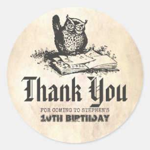 Magic Owl Birthday Thank You Classic Round Sticker