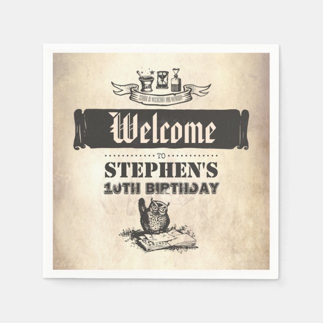 Magic Owl Birthday Welcome Napkin (Front)