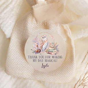 Magic Owl Girl Wizard Thank You Classic Classic Round Sticker