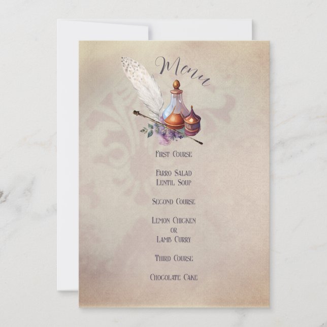 Magic Owl Party Flat Menu Invitation (Front)