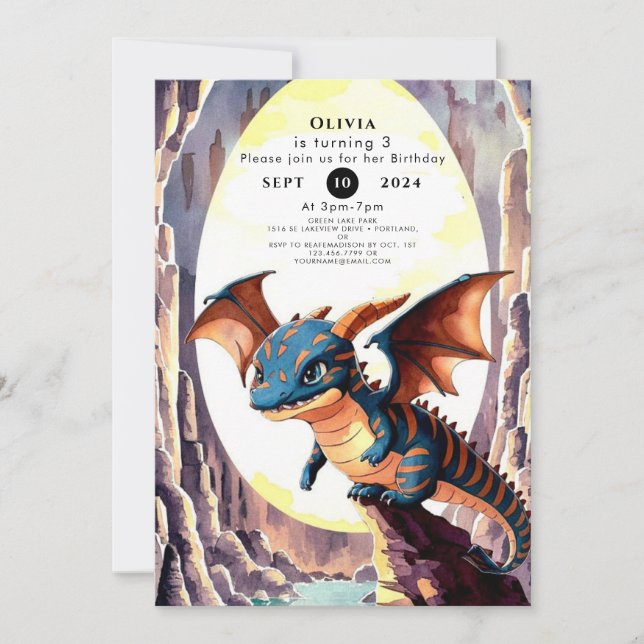 Magic Pastel Dragon Birthday Invitation (Front)