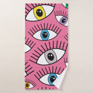 Magic pattern with colorful eyes. Mystic backgroun Bath Towel