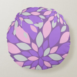 Magic Petals Purple Flowers Round Cushion