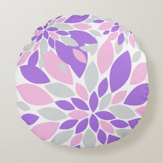 Magic Petals Purple Flowers Round Cushion (Front)