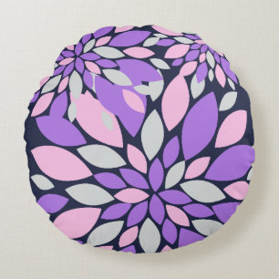 Magic Petals Purple Flowers Round Cushion