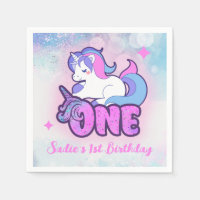 Magic Pink Purple Glitter Unicorn 1st Birthday