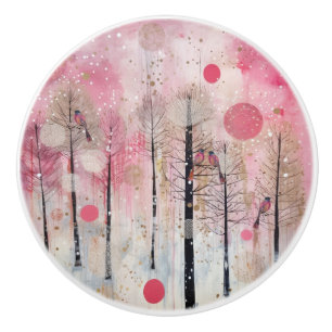 Magic Pink Winter Songbird Sanctuary Ceramic Knob