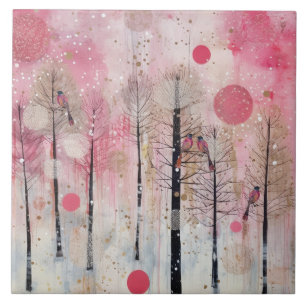 Magic Pink Winter Songbird Sanctuary Tile